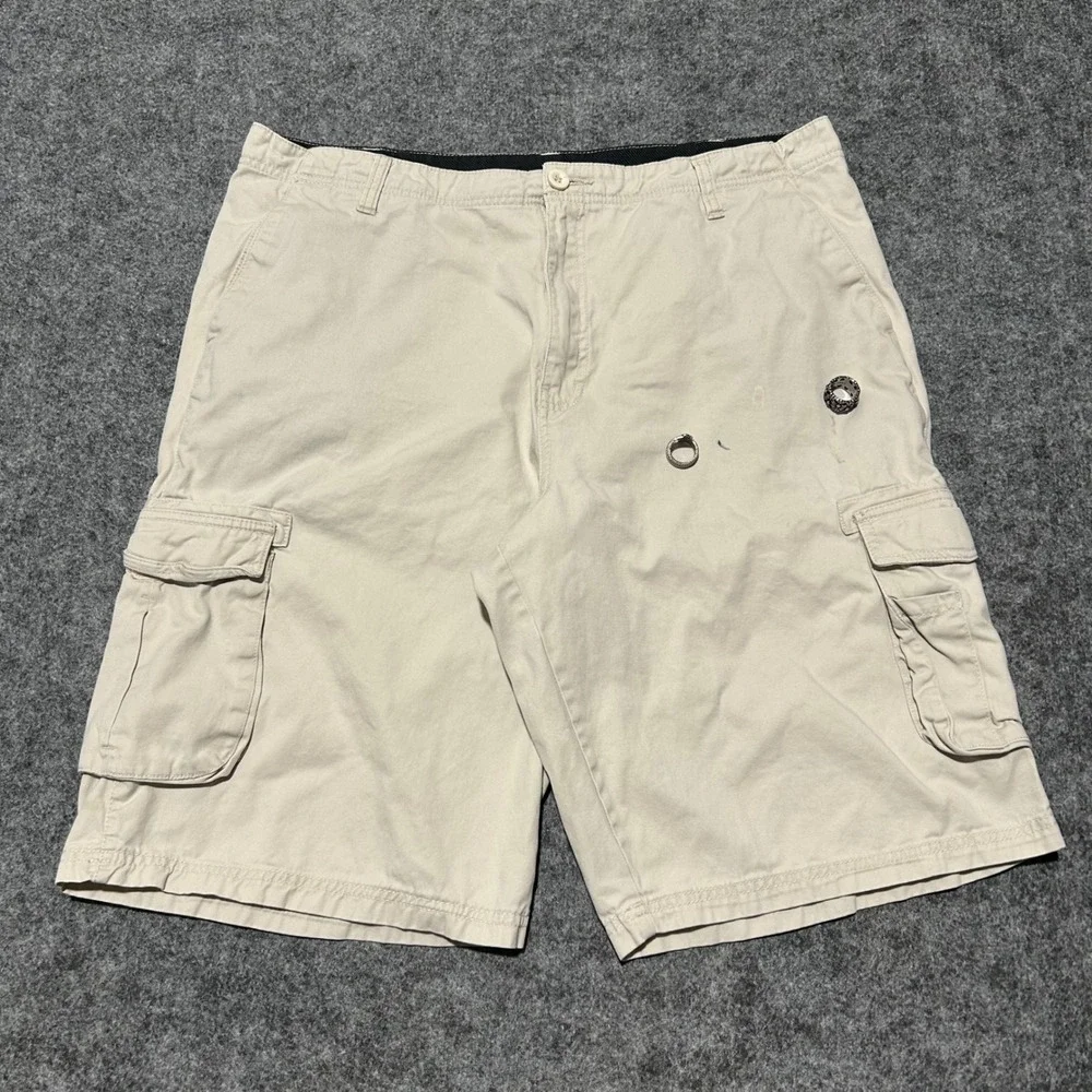 Burnside Khaki Cargo Shorts Skater Baggy Y2K Retro Tan Size 36 - Picture 2 of 8